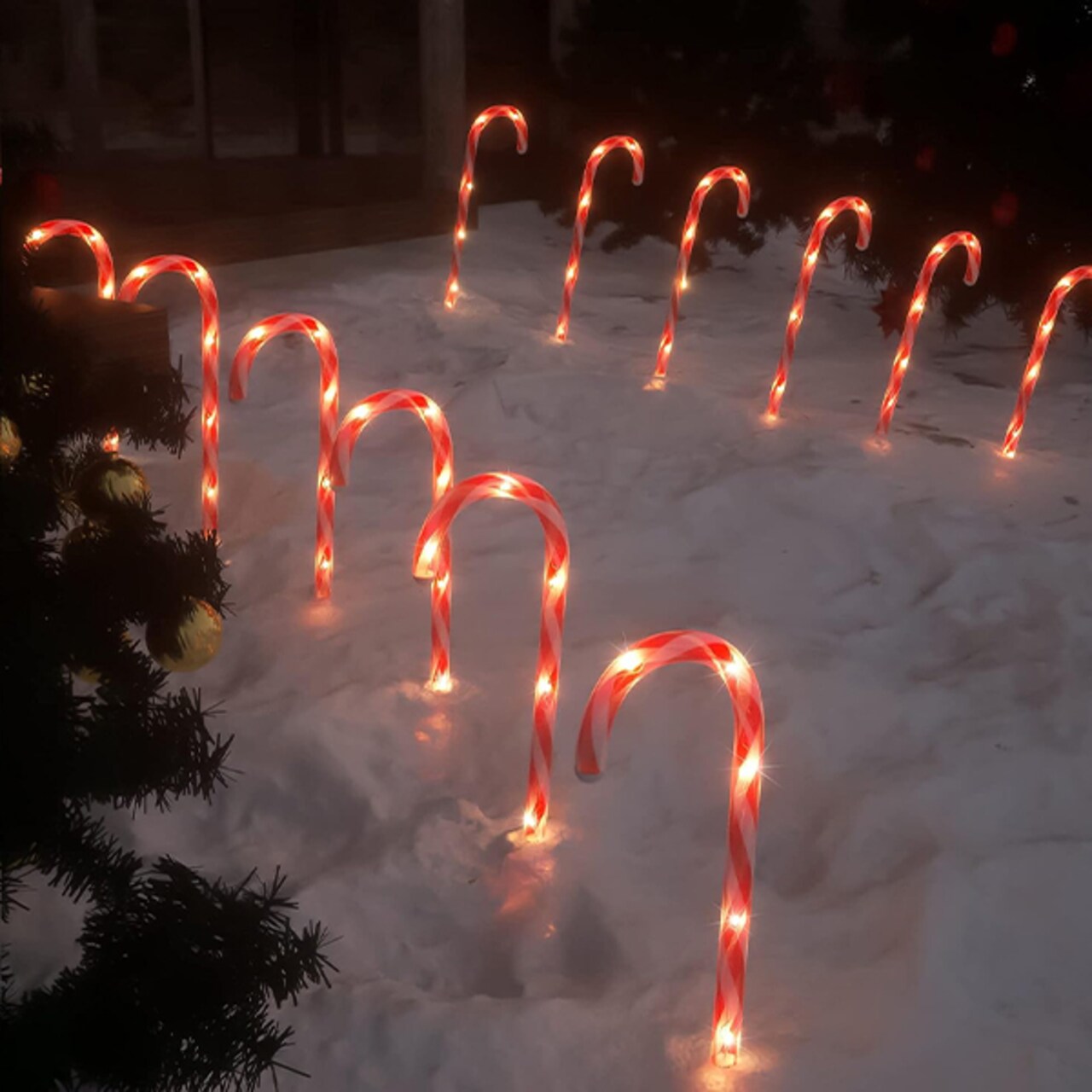 45 LED 6 Candy Cane Lights - 4 FT in Length - Festive Outdoor Lighting - Ideal for Holidays, Decorations, Garden Lighting - Eco-Friendly, Weather-Resistant